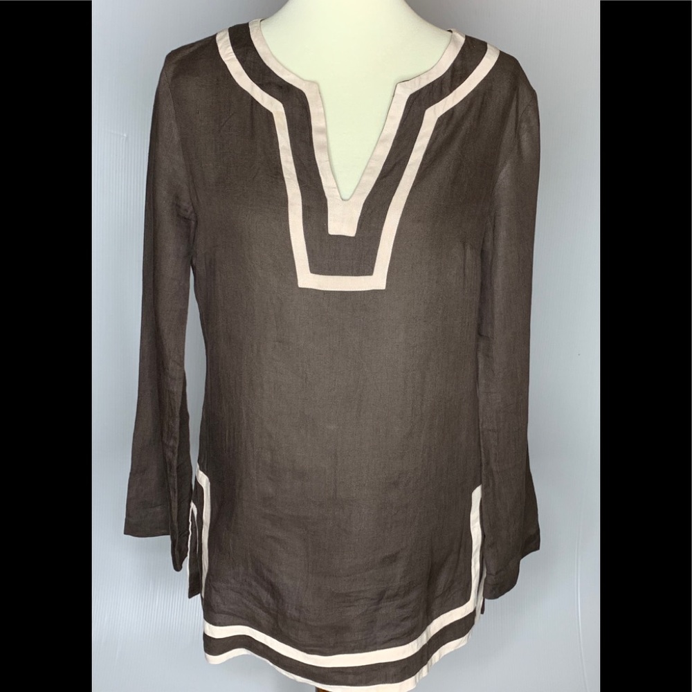 Michael Kors  Tunic Sz 6, brown cream embroidery